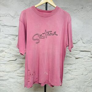 90s Y2K Santana Band Music Tour T Shirt Faded Pink Paint Splatters Distressed